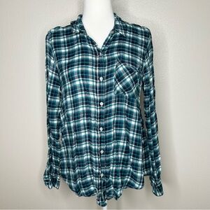 Lucky Brand Womens Turquoise Plaid Long Sleeve Button Down Shirt Size M